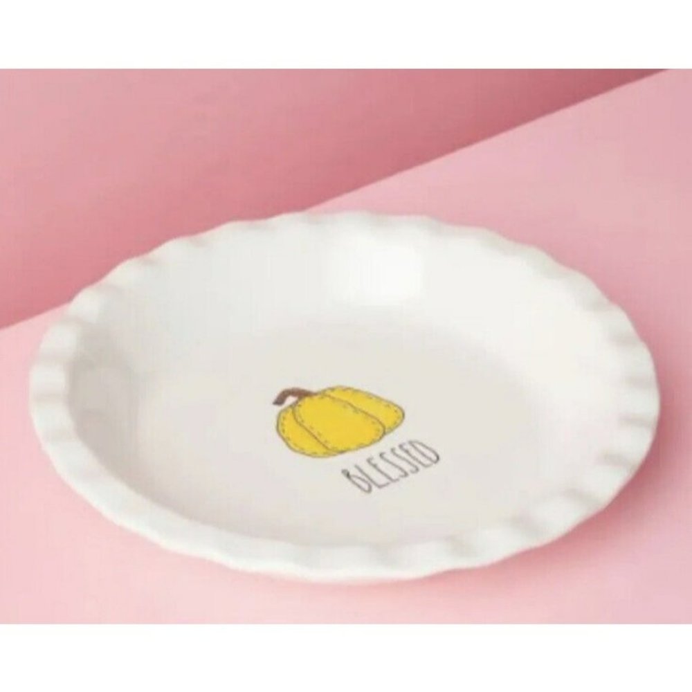 Rae Dunn BLESSED Pie Plate Dish Pumpkin 10.5" by Magenta Fall Thanksgiving NEW